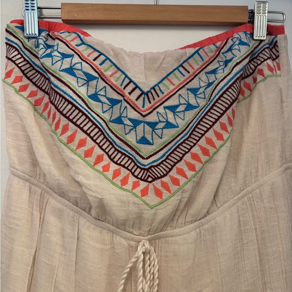 Flying Tomato Strapless Cream Maxi Dress colorful  Accents festival boho hippy - Picture 3 of 4